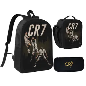 CR7 School Backpack School Bag Bookbag Set with LunchBag Pencil Case Back to School Student