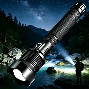 P70 LED flashlight, 4000 lumens ultra-bright rechargeable flashlight, handheld aluminum alloy design, 5 lighting modes, adjustable tactical flashlight, battery life exceeds 10 hours, suitable for camping, hiking, emergencies