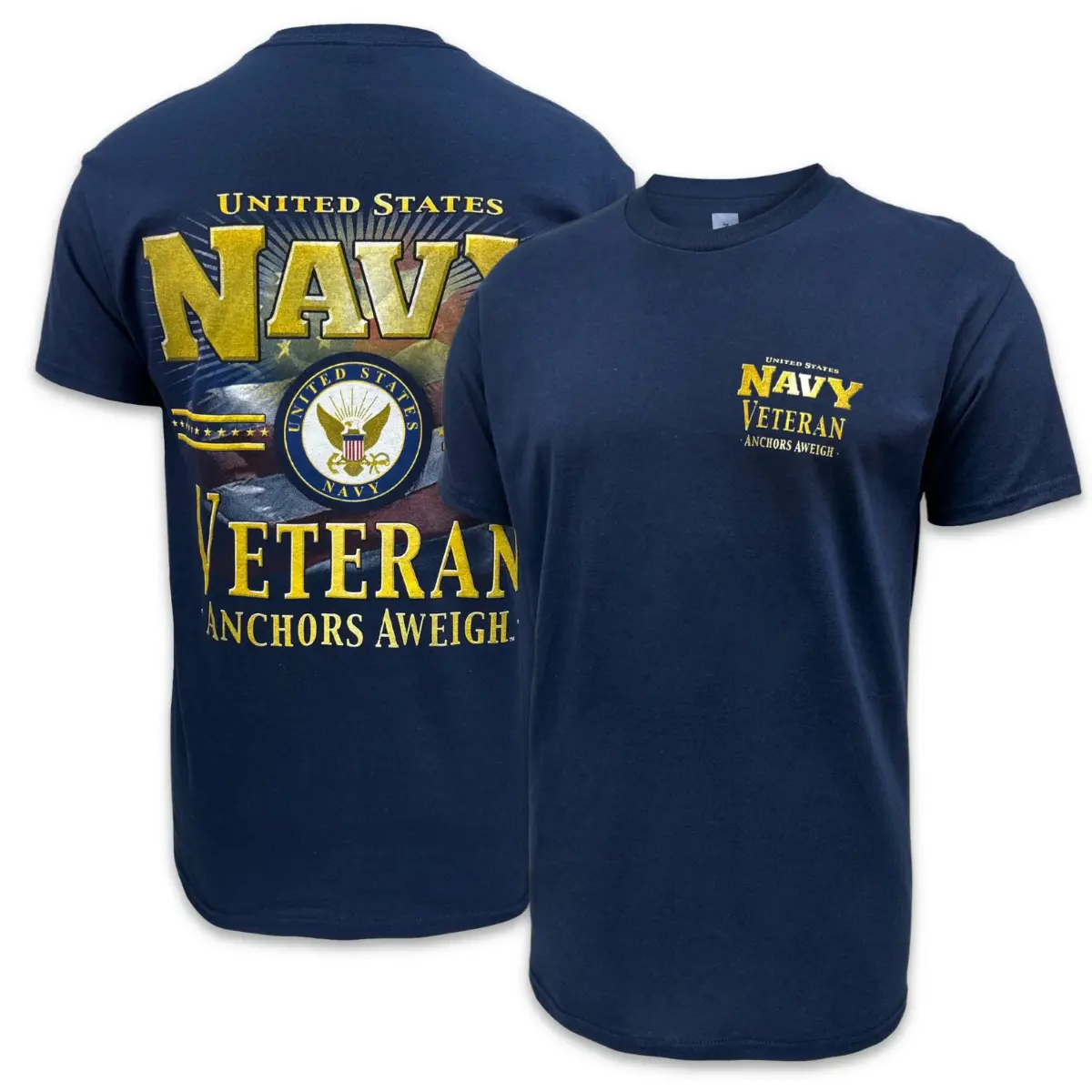 United States Navy Veteran T-Shirt, Anchors Aweigh US Navy Shirt, Military Veteran Patriotic Tee, American Flag Navy Pride Gift for Men Women, US Navy Seal Unisex Cotton T-Shirt