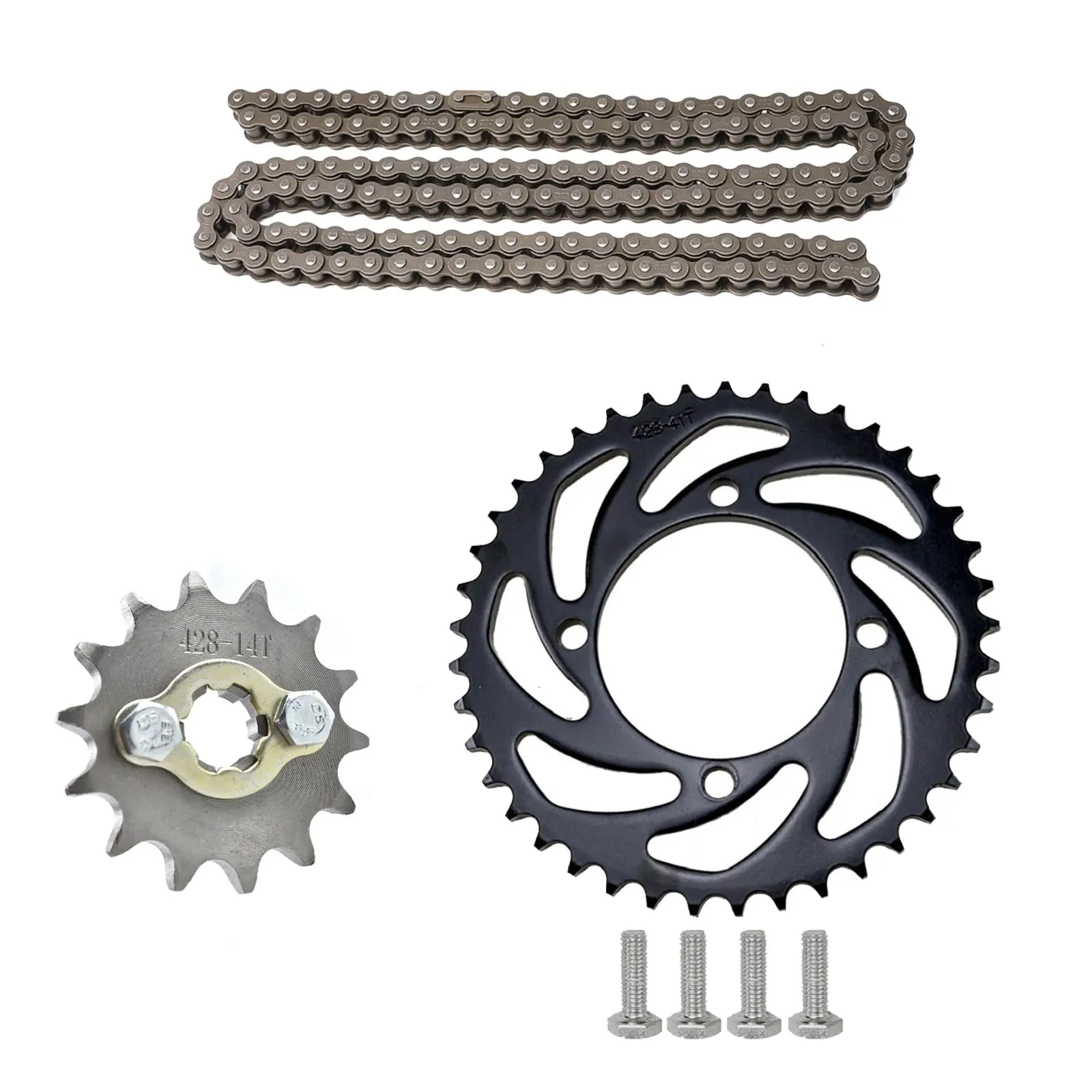 41T 428 Dirt Pit Bike Rear Chain Sprocket with 14T Front Sprocket and 108 Chain for Go Kart Karting ATV UTV Drift Trike Golf Cart Quad Buggy Dune Four Wheeler Tricycle Pitster Pro CRF XR KX
