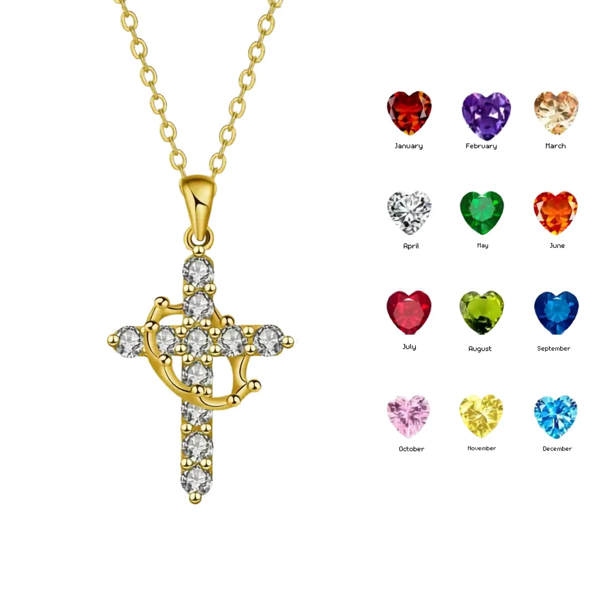 Minimalist Crown Cross Pendant Necklace with Colorful Rhinestones, Unisex Geometric Metal-Coated Chain for Party and Daily Wear, Long, Metal Coating, Christmas, Chain Jewelry Necklaces, Cross Necklaces
