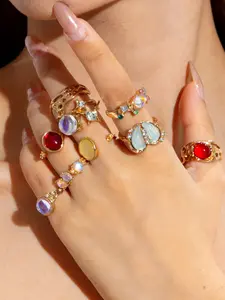 9pcs/set Vintage Gemstone Ring Set, Sparkling Zircon Inlay, High-End Open Court Style Rings, Retro Jewelry for Women, Unique Gift Idea, Stackable Rings, Adjustable Rings, Statement Rings