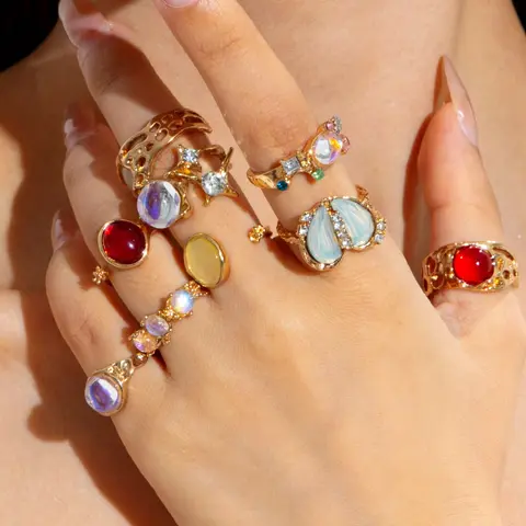 9pcs/set Vintage Gemstone Ring Set, Sparkling Zircon Inlay, High-End Open Court Style Rings, Retro Jewelry for Women, Unique Gift Idea, Jewelry Gifts, Stackable Rings, Adjustable Rings, Statement Rings