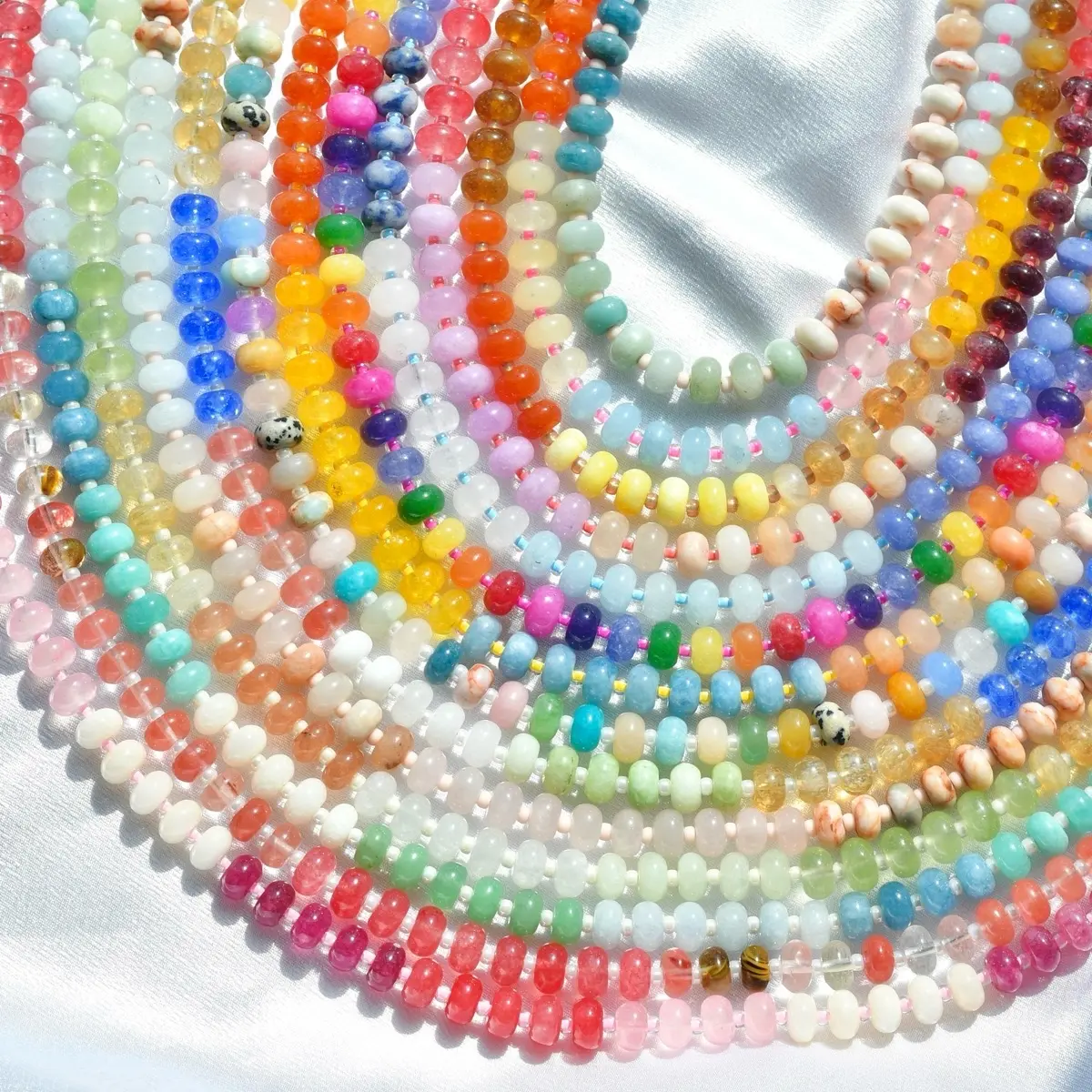 Chunky Mixed Rondelle Gemstone Beaded Necklace, Disc Gemstone Beaded Necklace, Crystal Beaded Choker, Gold-Filled, Stainless Steel