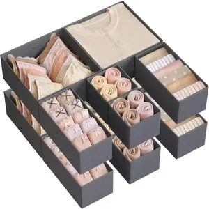 6 Counts Drawer Storage Boxes, Foldable Fabric Organizer for Socks, Bras, Tie, Scarf, Vanity Drawer Organizers