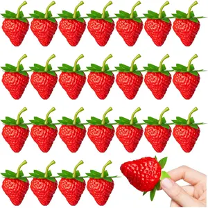 25Pcs Fake Artificial Lifelike Plastic Red Strawberries for Home Kitchen Party Decor Photography Prop