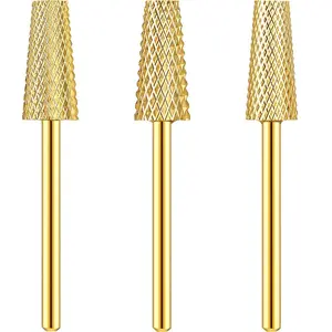 3 Pieces Tapered Barrel Carbide Nail Drill Bit, 3 Sizes Carbide Nail Drill Bit Acrylic File Cuticle, Art Tools for Gel Manicure Pedicure(XF, F, M,Gold)