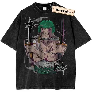 Ror11oonoa Zo1ro T-Shirt, O1ne Pie11cee Shirt, Anime Shirt, Vintage Tee Crew Neck, Trending T-shirt
