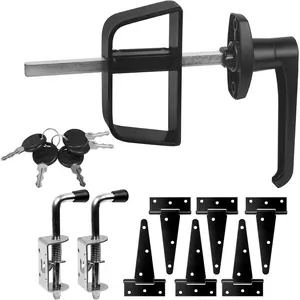 Complete Shed Door Hardware Kit with L-Handle Lock and 6-Inch T-Hinges, Matte Black Finish Gate Latch Set for Outdoor Storage Units, Barn Doors, Garden Playhouses, Mounting Screws Included