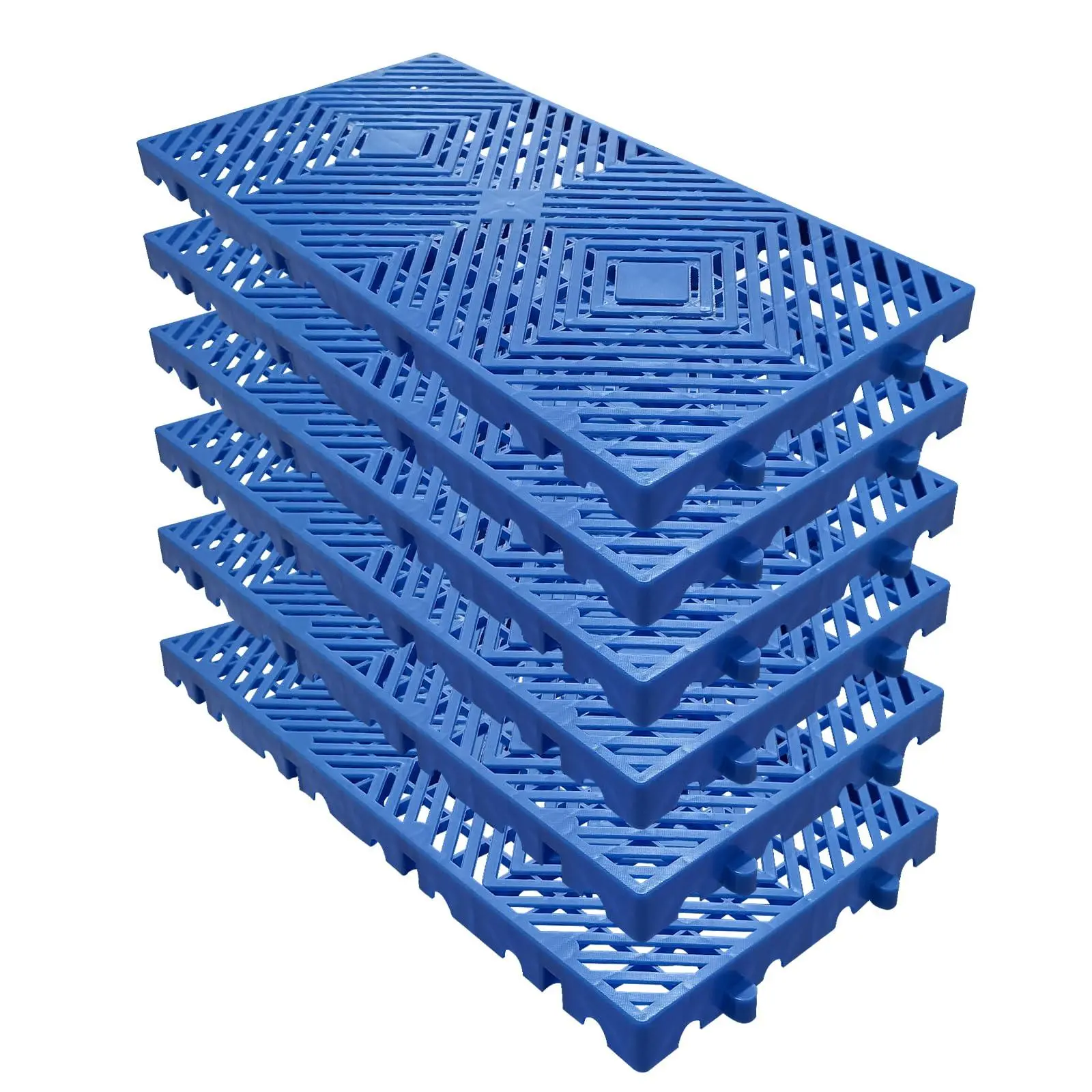 6Pcs Black Plastic Pallets, 11.8"X23.6" Lightweight Drainage Deck Tiles, Interlocking with Breathable Grids Storage Pad for Basement Storage, Indoor and Outdoor,Blue