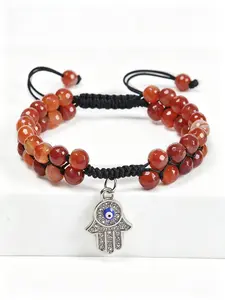 1pc Bohemian Evil Eye Pendant 6mm Natural Agate Braided Bracelet, Adjustable Size, Perfect for Daily Wear/festive Gift