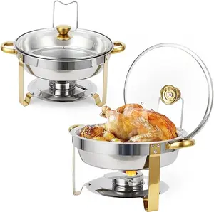 Chafing Dishes for Buffet Set of 2, 5QT Stainless Steel Buffet Serves and Warmers, Round Catering Food Warmers with Glass Lid & Lid Holder for Parties Gatherings Events Wedding Banquet