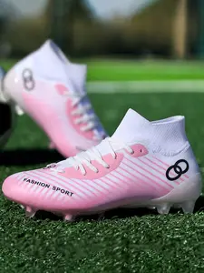 Lace up High Top Football Shoes, Anti-slip Spike Soccer Shoes, Matching Black Football Cleats, Solid Color Outdoor Sports Training Shoes, Men Shoes, Football Field Boots