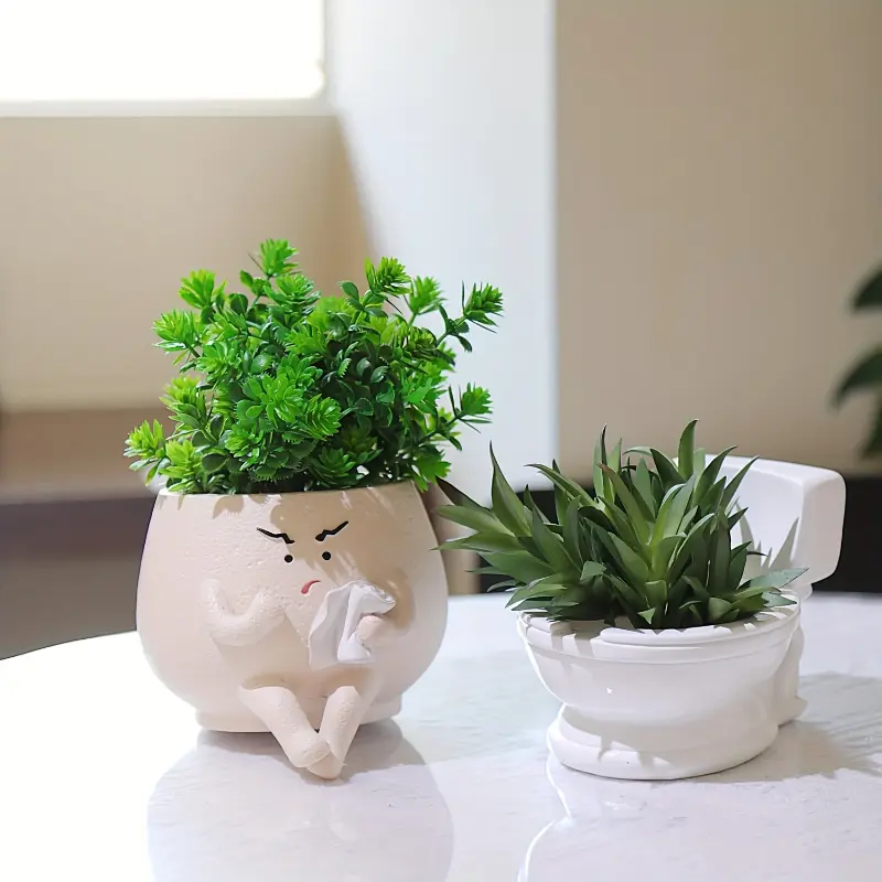 [Resin Self-Watering Planter] Irregular Toilet-Shape Dual-Layer Resin Flower Pots & Planters with Drainage Holes, Self-Watering System - Suitable for Desk Tabletop Houseplants, Home Decor - Ideal Gifts for Him