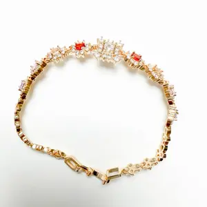 4k Gold Filled Tennis Bracelet Multicolor Round Crystal Prong Set Box Clasp 7in