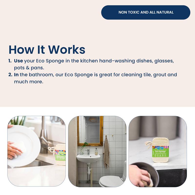 Truly Free Natural Cleaning Sponges | 100% Organic Luffa Dish Scrubber | Plant-Based, Compostable, Cruelty Free, Kitchen Dishwasher Sponge | Non Scratch Scouring Pad, 4.4 x 2.8, Pack of 3 Cleaner
