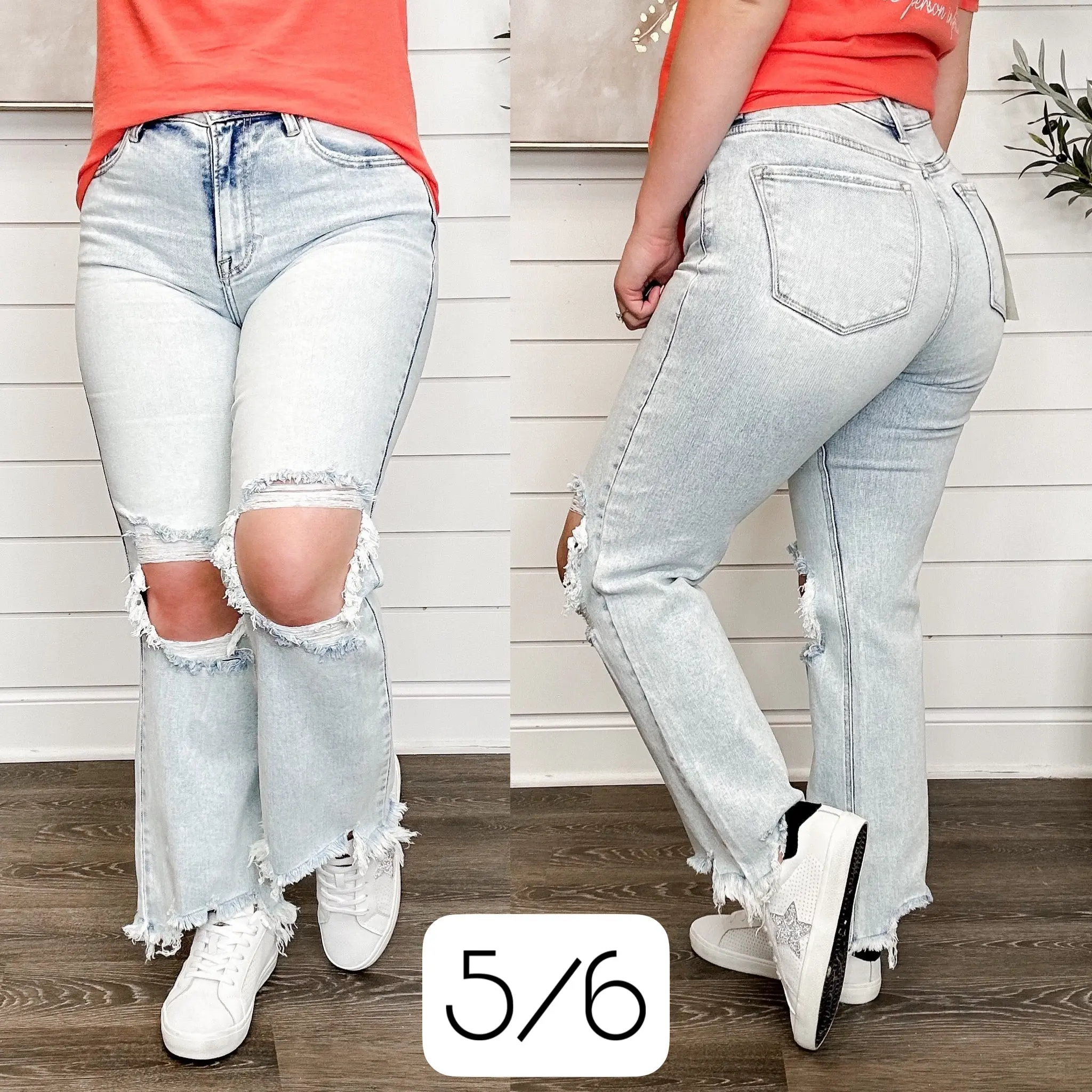 Risen Kristi Distressed High-Rise Straight Leg Cropped Light Acid