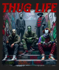 Thug Life Gangster Halloween Design Ready-to-Press DTF Direct-to-Film Heat Transfer for Apparel Printing