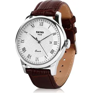 Mens Leather Band Quartz Watch, Men's Analog Business Working Roman Numeral Casual  Watches with Calendar Date Daily Dress Fashion Wristwatch - Brown