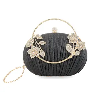 La Marey Polyester Metal Frame Crystal Rhinestone Crossbody Bag with Shoulder Strap