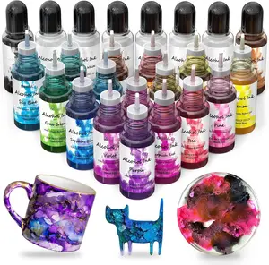 Ink Set 24 Vibrant Colors  Dye High Concentrated Fast Drying  Based Epoxy  Pigment  Art Tumblers Coaster  Fluid Painting Crafts (24x10ml/0.35 fl oz)