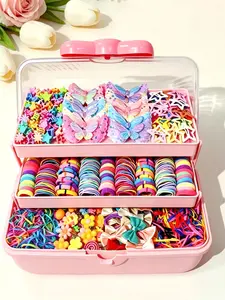 887-piece/set little princess hairstyle accessory gift box, including 3-layer storage box, butterfly flower hair clips, bow gentle hair ties, suitable for girls and women for daily wear and birthday or holiday gifts, hairstyle creativity.