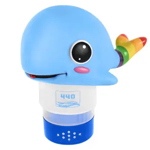 440 Pool Chlorine Floater Dispenser, Fits Up to 3 Pieces of 3-Inch Chlorine Tabs, Adjustable Flow, Control, Heavy-Duty Plastic - Suitable for Small & Large Pools - 8 Ounces | Cartoon Whale