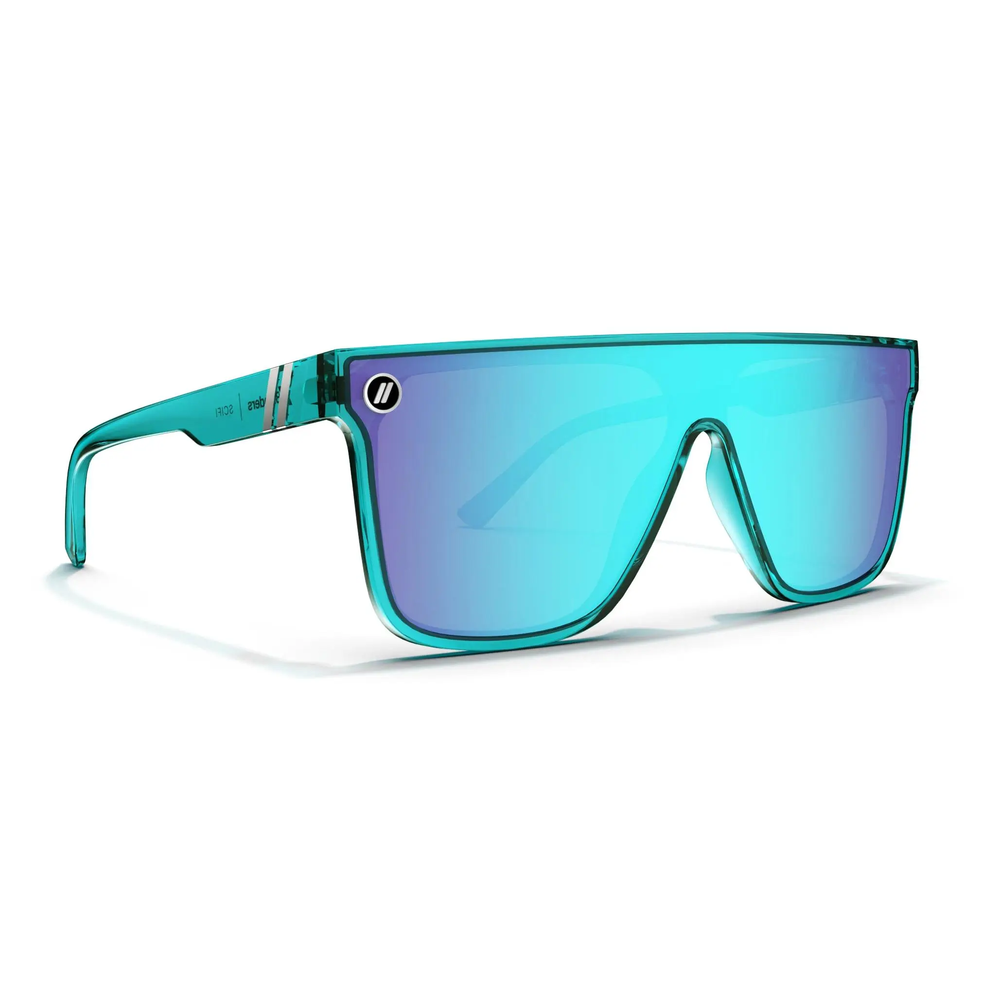 Blenders Eyewear Scifi-Tropical Current Sunglasses, Stylish Accessories, Statement Frame Glasses, Gloss Transparent Teal, Polarized Lens, UV-Protection Lens, Medium-Large, Unisex, Cool Toned Shades, Streetwear Sunglasses, Polarized Sunglasses