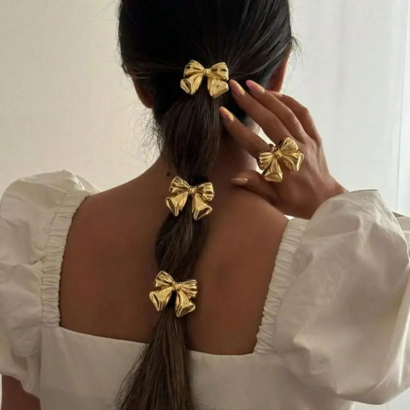 Women's Elegant Metal Bowknot Design Hair Tie, Cute Trendy Hair Tie, Fashionable Hair Accessories for Daily Ponytail & Party Decoration, Ponytail Holders, Ponytail Hairstyle, Cute Hair Ties