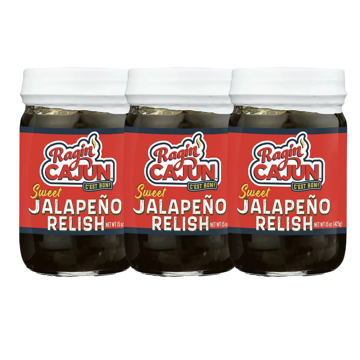 Sweet Jalapeno Relish - 15 oz Jar, Pack of 3, All Natural - Spicy Sweet Louisiana Condiment for Dips, Hot Dogs, Sanwiches, Salads & More by Ragin' Cajun