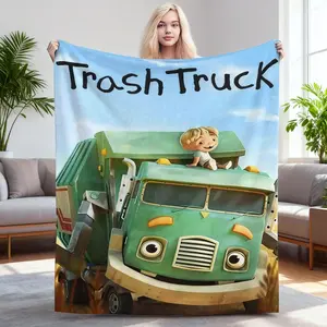 Garbage Truck Kids Blanket, Cute Cartoon Truck Throw Blanket for Boys, Soft Cozy Plush Blanket for Bed Couch Camping Travel, Christmas Birthday Gift
