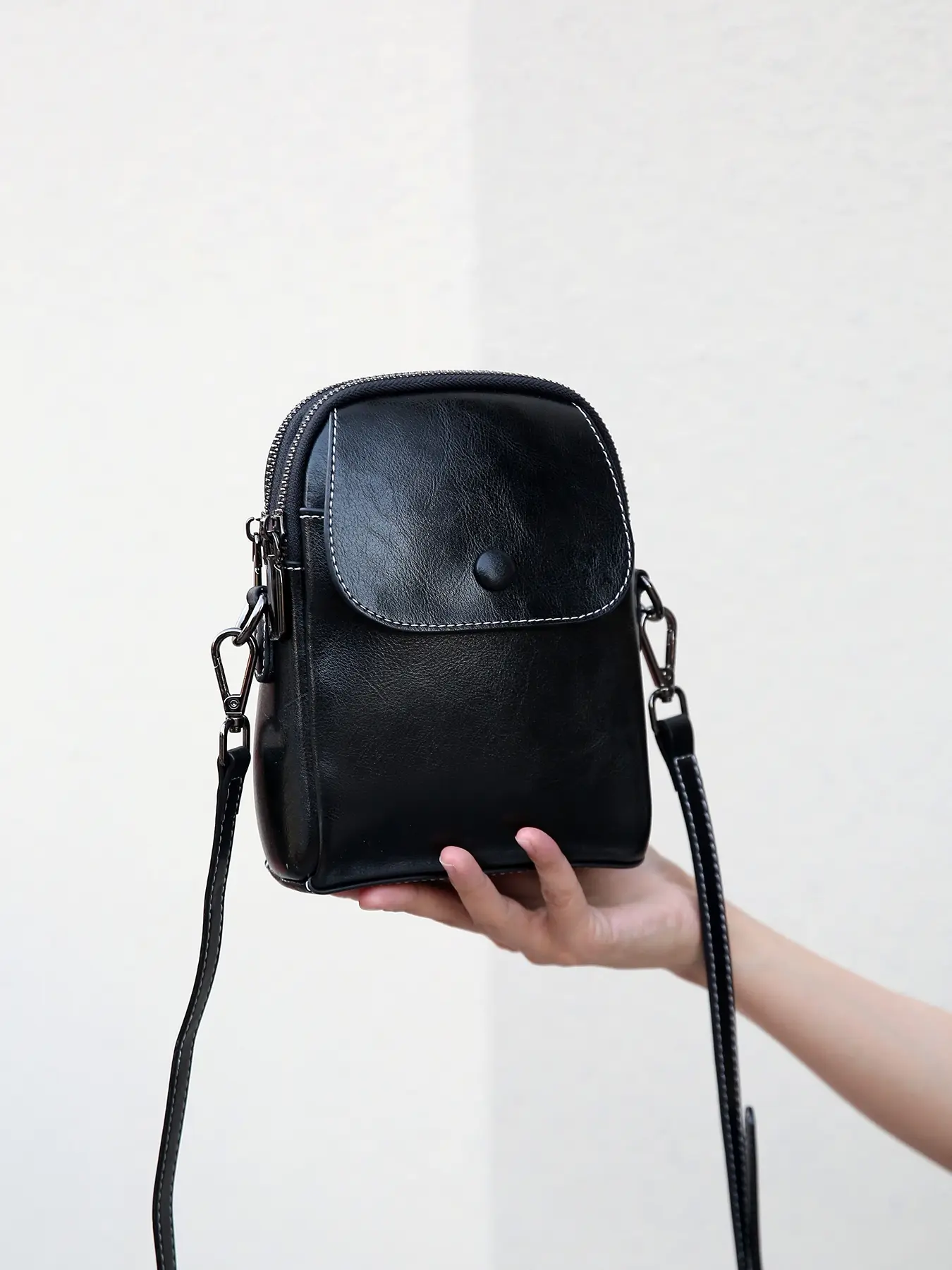 Women's Wax Leather Shoulder Bag, Vintage Genuine Leather Phone