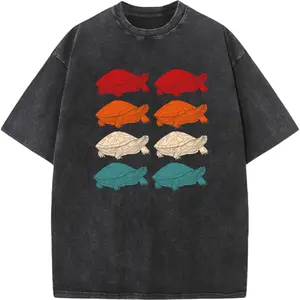 Retro Vintage Washed T-Shirt Featuring Red-Eared Slider Turtle Design, 220G Soft Fabric