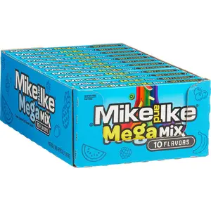 Mike & Ike Mega Mix Theater Box 12 ct. - Smooth Candy Shell on the Outside with a Soft, Fruity Interior with Mixed Fruit Flavors - 12 Count Box Snack Bonbon