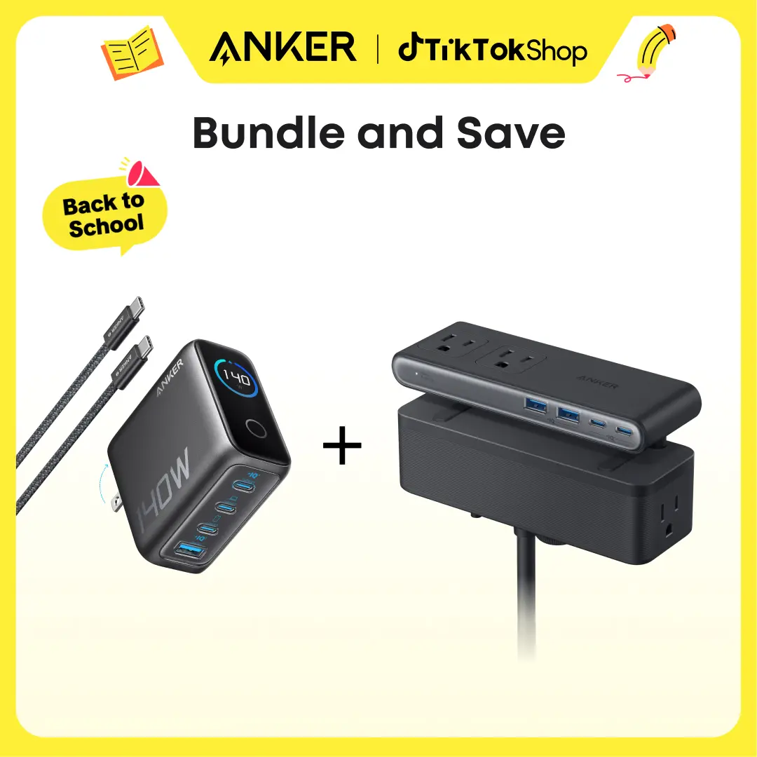 Anker Nano Power Strip, 1500J Surge Protection,5 ft Extension Cord, 70W Max Gaming Desk Accessory, 6 AC, 2 USB A, 2 USB C+Anker 140W GaN Laptop Charger, 4-Port Power Adapter with Intuitive Touch Controls and Fast Multi-Device Charging sohochic