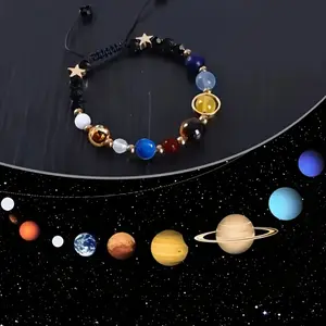 Solar System Glass Bead Bracelet, Eight Planets Fashion Bangle, Unisex Galaxy Star Jewelry Perfect for Gift Giving