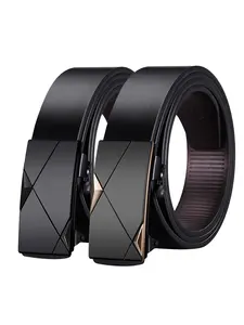 Men's Casual PU Leather Belt Set, Automatic Buckle Design, Elegant Style, Ideal Gift for Jeans & Business, All Season Wear