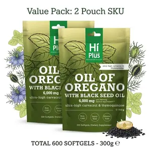 HiPlus 2-in-1  of  +     6000mg | 4X Strength Carvacrol & Thymoquinone | Plant-Based, Non-GMO, Immune Support | 300  and Oregano Black Seed  Softgels Energy Supplement Dietary