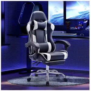 White Ergonomic Gaming Chair With Headrest And Lumbar Pillow,Height Adjustable With 360°-Swivel Seat