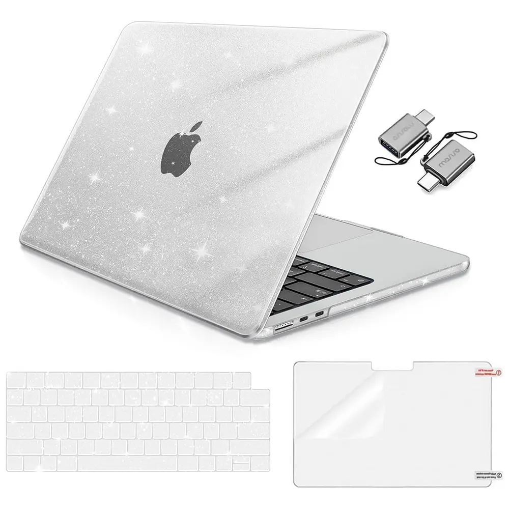 MOSISO Lightweight Water-Resistant Plastic Polycarbonate Laptop Case for MacBook Air 13in/13.6in (2022-2026 M2-M5, A2681-A3449) - Flexible Glitter Sparkly Hard Shell, Keyboard Skin, Screen Film, USB-C Accessory for School, Office