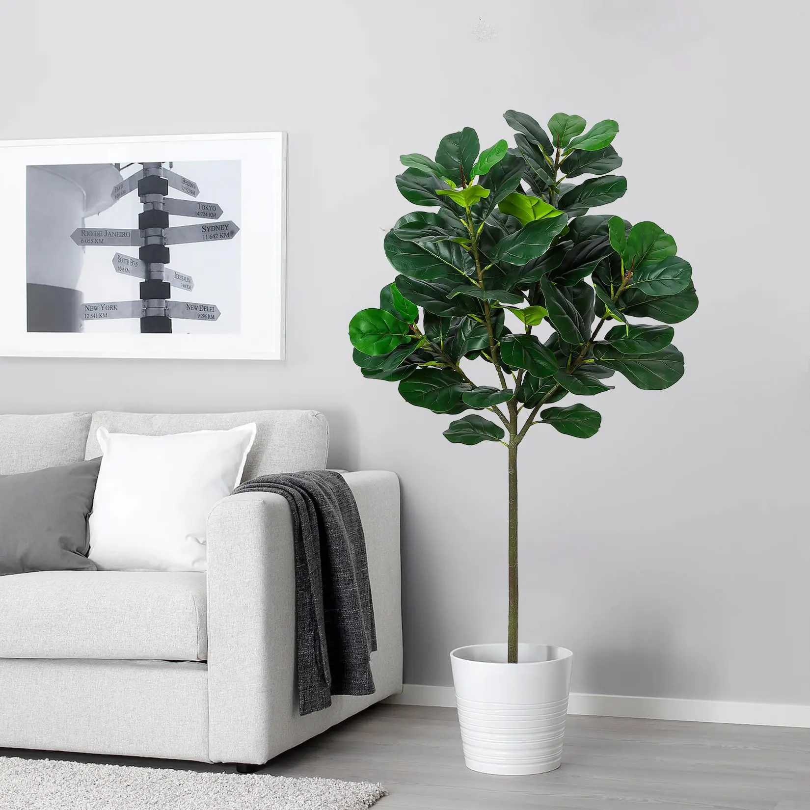 GARVEE Synthetic Decorative Fiddle Leaf Fig Tree, 5.2 FT Tall Faux Ficus Lyrata Plant with 62 Leaves, Large Potted Silk Tree with Adjustable Bends for Indoor Home, Office Decor