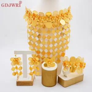 Dubai Gold Plated Long Broad body Necklace Set Saudi Arabia women Luxury Jewelry Set wedding bride accessory Gifts