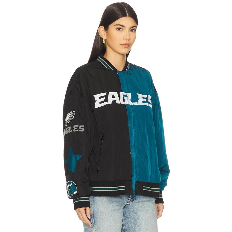 Terez x REVOLVE Eagles Multi Logo Bomber in Black & Green