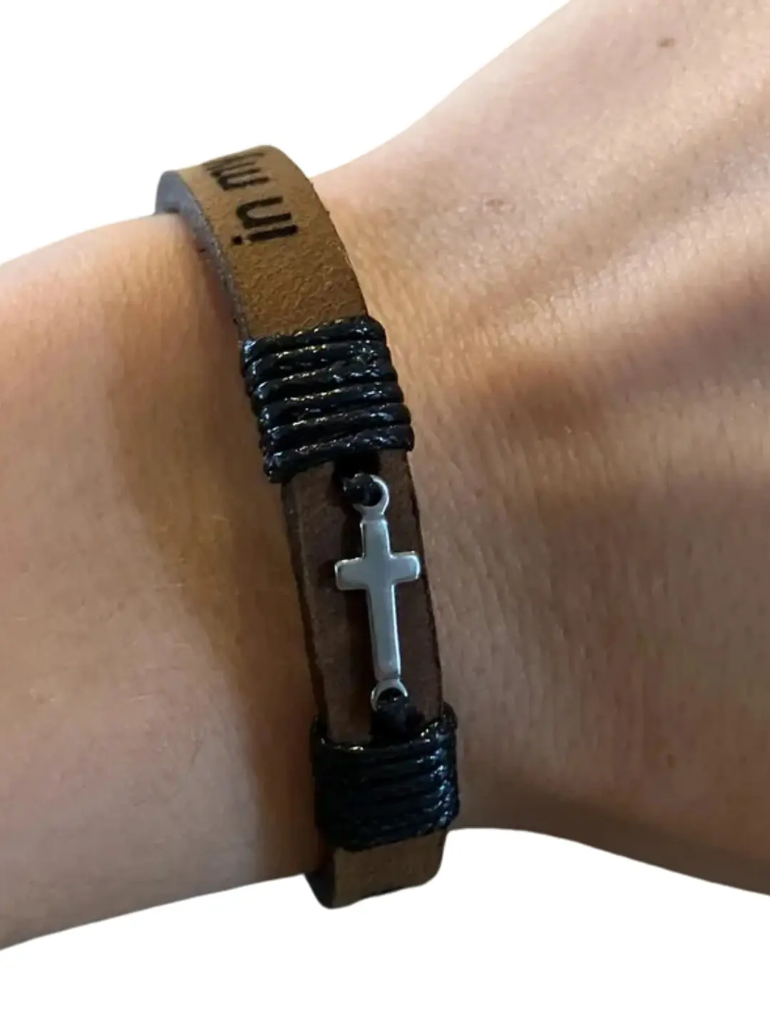Cross Bracelet Christian Adjustable, Bible Verse Leather Bracelet, Customizable Message, Religious Gifts for Men, Teens, Boys