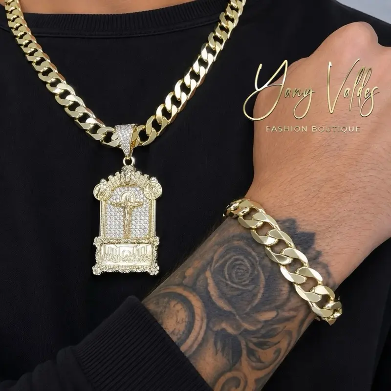 Men’s 3-Piece Gold Plated Cuban Link Set | 10mm Chain, Bracelet & Pendant | 18”, 24” & 26”