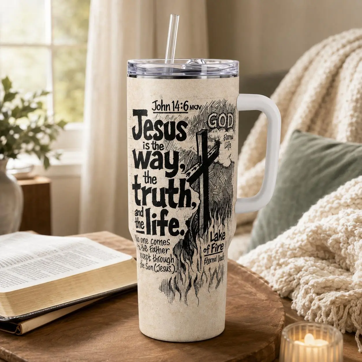 3D Effect Jesus Is The Way The Truth And The Life Christian Tumbler, John 14:6 Bible Verse Travel Mug, Faith Gift, Religious Coffee Cup, Inspirational Drinkware