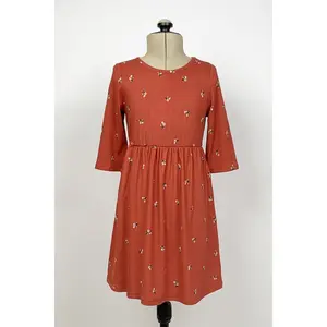 Clay Floral Ribbed Dress (Sizes 4-6X)