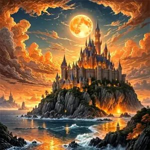 Castle Sunset Landscape Diamond Painting Kit Square Round Diamond 5D DIY Mosaic Handmade Art Adult Exquisite Gift Home Decor