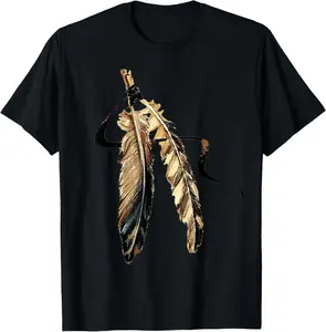 100% Cotton Southwest Native American Indian Tribal Art Colorful Feather T-Shirt