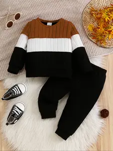 Boys' Three-Color Striped Sets, Casual Fashion Long Sleeve Pants Set, Autumn Winter, Comfortable & Stylish Design for Kids